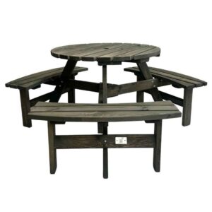 Balint Outdoor Wooden 6 Seater Round Picnic Table in Dark Grey