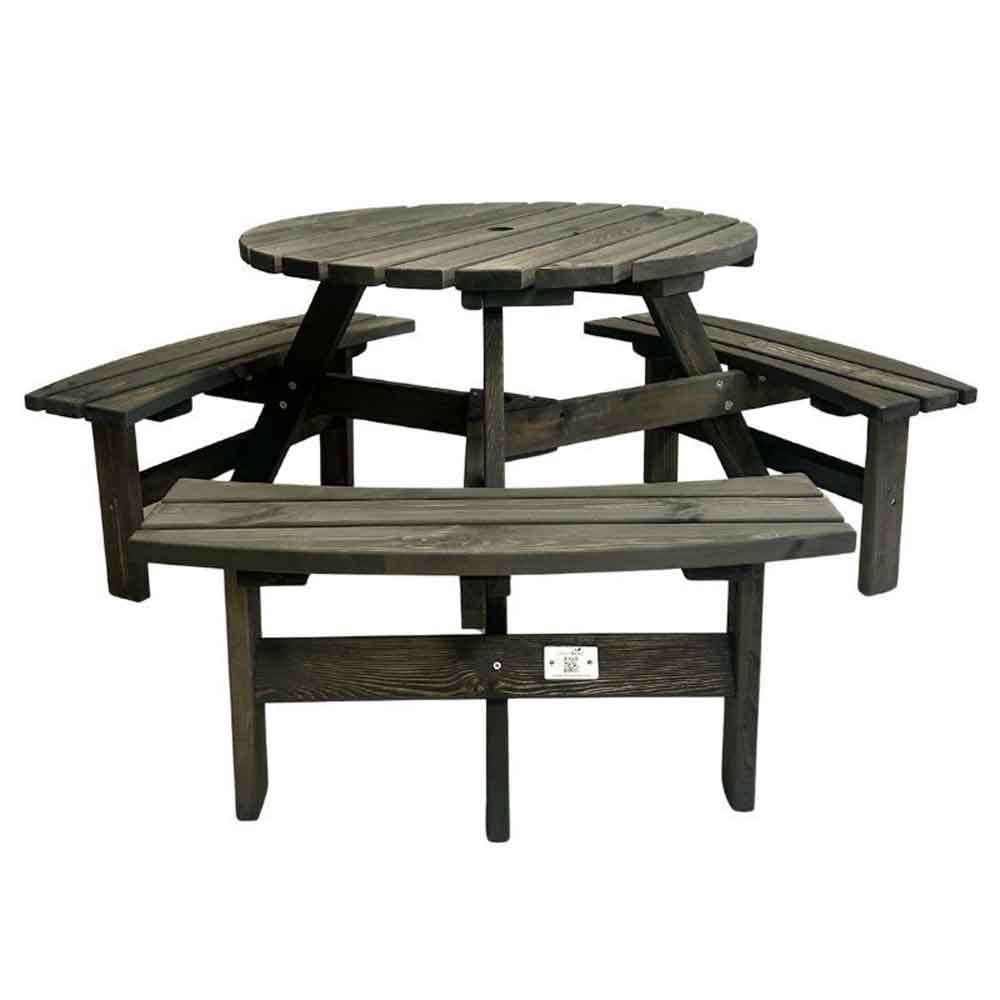 Balint Outdoor Wooden 6 Seater Round Picnic Table in Dark Grey