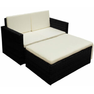 Brockton Rattan Garden Lounger Set With Cushions In Cream Black