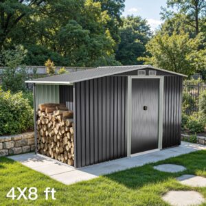 4×8/ 6×8 / 8×8/ 10×8ft Steel Garden Storage Bike Shed with Gable Roof Top Air Circulation Design