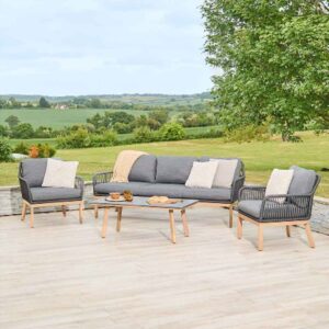 Piero Aluminium Garden Lounger Set in Charcoal Grey and Oak