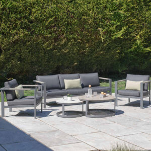 Selma Steel Garden Lounge Set in Grey and Birch Effect