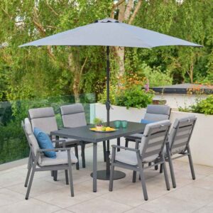 Benoit Aluminium Garden 6 Seater Dining Set with Parasol in Dark Grey