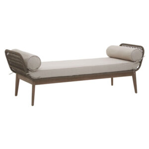 Okala Garden Woven Seating Lounge Bench With Fabric Cushion In Natural